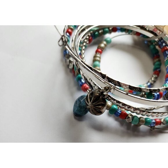 Sonoma Life + Style Multicolor Beaded Bangle Bracelet Set southwest red blue - Picture 3 of 4
